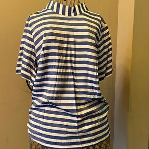 NWT blue and white stripe blouse with buttons down the back. 100% rayon.